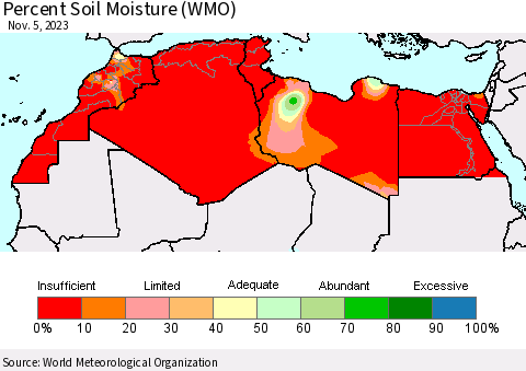 North Africa Percent Soil Moisture (WMO) Thematic Map For 10/30/2023 - 11/5/2023