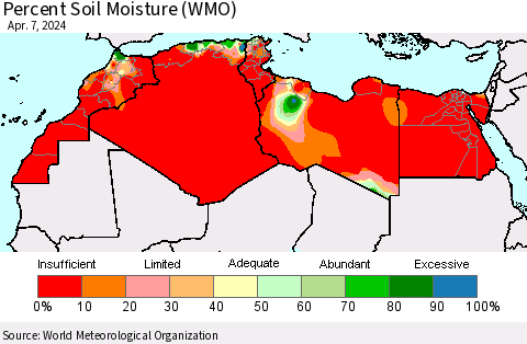 North Africa Percent Soil Moisture (WMO) Thematic Map For 4/1/2024 - 4/7/2024