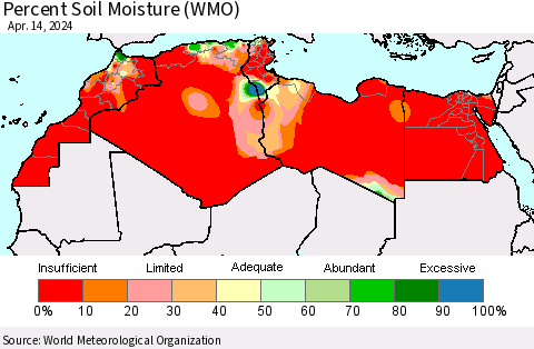 North Africa Percent Soil Moisture (WMO) Thematic Map For 4/8/2024 - 4/14/2024