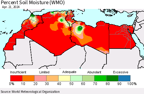 North Africa Percent Soil Moisture (WMO) Thematic Map For 4/15/2024 - 4/21/2024