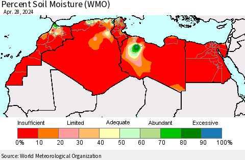 North Africa Percent Soil Moisture (WMO) Thematic Map For 4/22/2024 - 4/28/2024