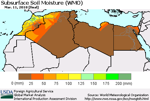 North Africa Subsurface Soil Moisture (WMO) Thematic Map For 3/5/2018 - 3/11/2018