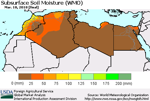North Africa Subsurface Soil Moisture (WMO) Thematic Map For 3/12/2018 - 3/18/2018