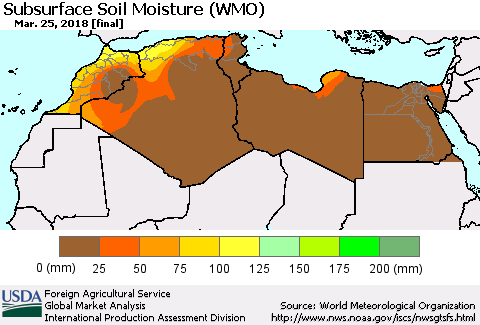 North Africa Subsurface Soil Moisture (WMO) Thematic Map For 3/19/2018 - 3/25/2018
