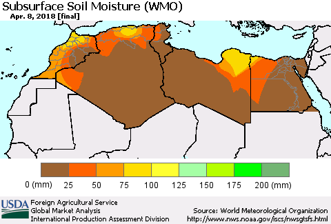 North Africa Subsurface Soil Moisture (WMO) Thematic Map For 4/2/2018 - 4/8/2018