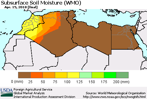 North Africa Subsurface Soil Moisture (WMO) Thematic Map For 4/9/2018 - 4/15/2018