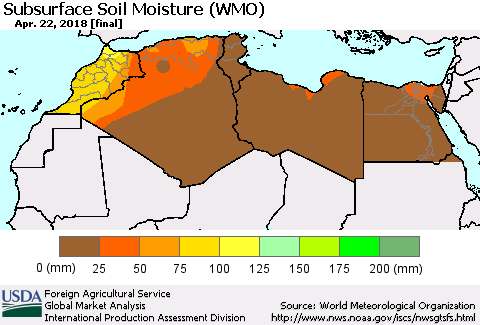 North Africa Subsurface Soil Moisture (WMO) Thematic Map For 4/16/2018 - 4/22/2018