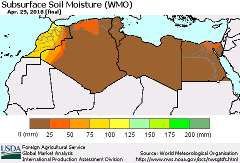 North Africa Subsurface Soil Moisture (WMO) Thematic Map For 4/23/2018 - 4/29/2018