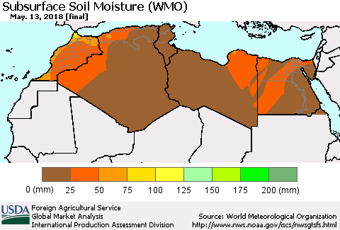 North Africa Subsurface Soil Moisture (WMO) Thematic Map For 5/7/2018 - 5/13/2018