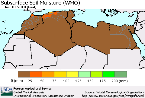 North Africa Subsurface Soil Moisture (WMO) Thematic Map For 6/4/2018 - 6/10/2018