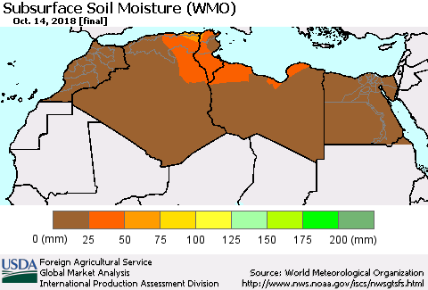 North Africa Subsurface Soil Moisture (WMO) Thematic Map For 10/8/2018 - 10/14/2018