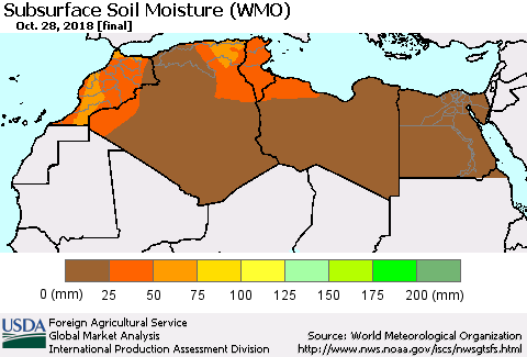 North Africa Subsurface Soil Moisture (WMO) Thematic Map For 10/22/2018 - 10/28/2018
