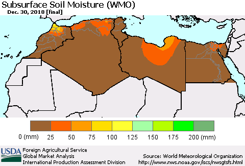 North Africa Subsurface Soil Moisture (WMO) Thematic Map For 12/24/2018 - 12/30/2018