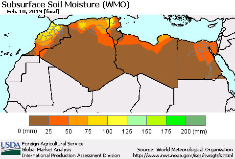 North Africa Subsurface Soil Moisture (WMO) Thematic Map For 2/4/2019 - 2/10/2019