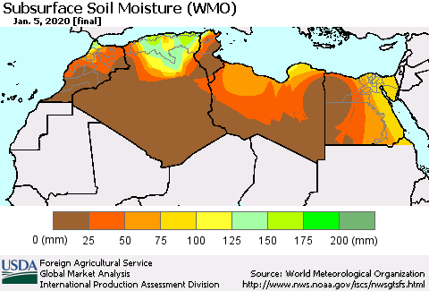 North Africa Subsurface Soil Moisture (WMO) Thematic Map For 12/30/2019 - 1/5/2020