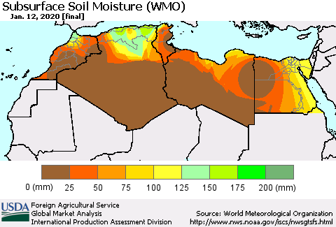 North Africa Subsurface Soil Moisture (WMO) Thematic Map For 1/6/2020 - 1/12/2020
