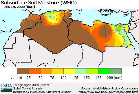 North Africa Subsurface Soil Moisture (WMO) Thematic Map For 1/13/2020 - 1/19/2020