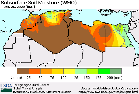 North Africa Subsurface Soil Moisture (WMO) Thematic Map For 1/20/2020 - 1/26/2020