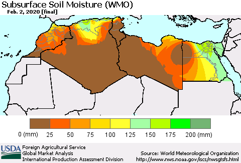 North Africa Subsurface Soil Moisture (WMO) Thematic Map For 1/27/2020 - 2/2/2020