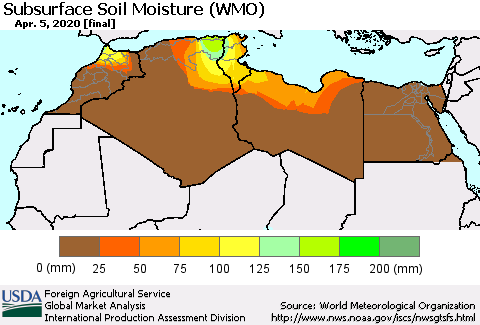 North Africa Subsurface Soil Moisture (WMO) Thematic Map For 3/30/2020 - 4/5/2020