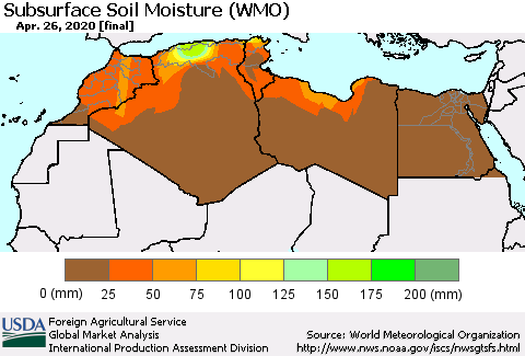 North Africa Subsurface Soil Moisture (WMO) Thematic Map For 4/20/2020 - 4/26/2020