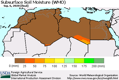 North Africa Subsurface Soil Moisture (WMO) Thematic Map For 8/31/2020 - 9/6/2020