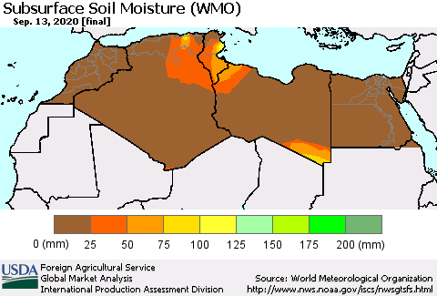 North Africa Subsurface Soil Moisture (WMO) Thematic Map For 9/7/2020 - 9/13/2020