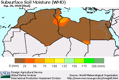North Africa Subsurface Soil Moisture (WMO) Thematic Map For 9/14/2020 - 9/20/2020