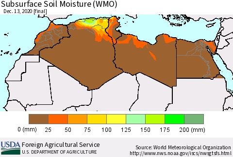 North Africa Subsurface Soil Moisture (WMO) Thematic Map For 12/7/2020 - 12/13/2020
