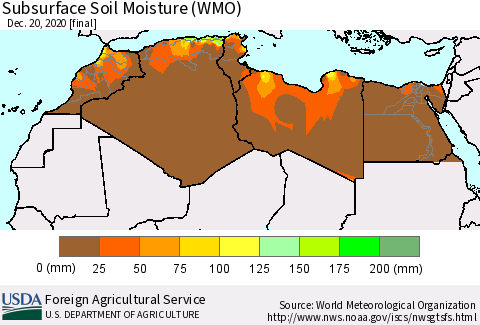 North Africa Subsurface Soil Moisture (WMO) Thematic Map For 12/14/2020 - 12/20/2020