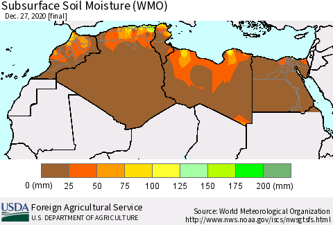 North Africa Subsurface Soil Moisture (WMO) Thematic Map For 12/21/2020 - 12/27/2020