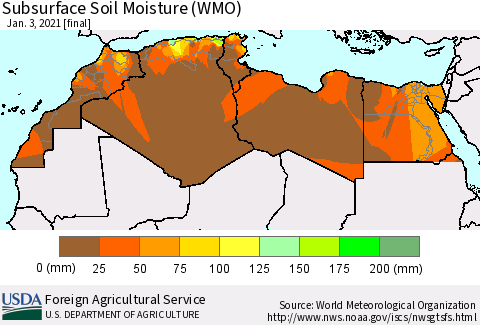 North Africa Subsurface Soil Moisture (WMO) Thematic Map For 12/28/2020 - 1/3/2021