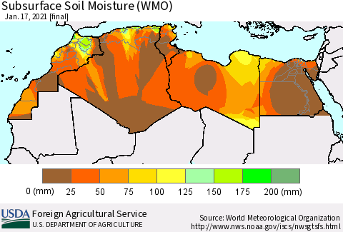 North Africa Subsurface Soil Moisture (WMO) Thematic Map For 1/11/2021 - 1/17/2021