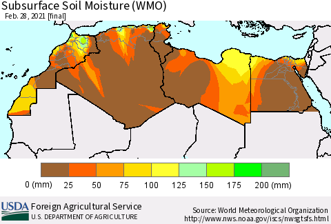North Africa Subsurface Soil Moisture (WMO) Thematic Map For 2/22/2021 - 2/28/2021