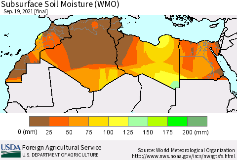 North Africa Subsurface Soil Moisture (WMO) Thematic Map For 9/13/2021 - 9/19/2021