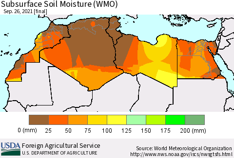 North Africa Subsurface Soil Moisture (WMO) Thematic Map For 9/20/2021 - 9/26/2021
