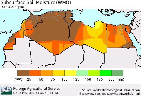 North Africa Subsurface Soil Moisture (WMO) Thematic Map For 9/27/2021 - 10/3/2021