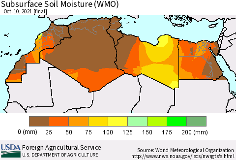 North Africa Subsurface Soil Moisture (WMO) Thematic Map For 10/4/2021 - 10/10/2021