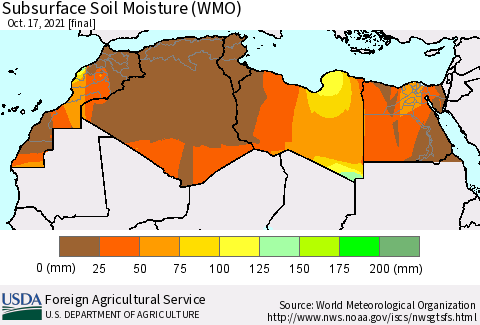 North Africa Subsurface Soil Moisture (WMO) Thematic Map For 10/11/2021 - 10/17/2021