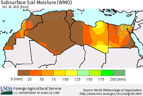 North Africa Subsurface Soil Moisture (WMO) Thematic Map For 10/18/2021 - 10/24/2021