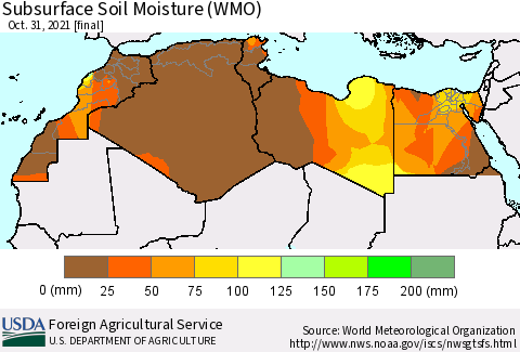 North Africa Subsurface Soil Moisture (WMO) Thematic Map For 10/25/2021 - 10/31/2021