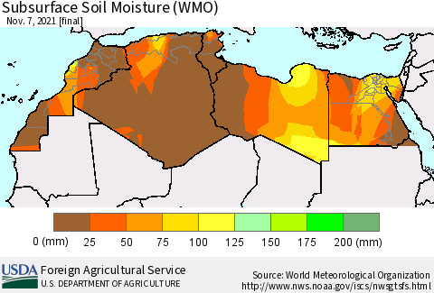 North Africa Subsurface Soil Moisture (WMO) Thematic Map For 11/1/2021 - 11/7/2021