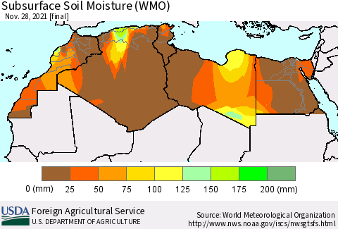North Africa Subsurface Soil Moisture (WMO) Thematic Map For 11/22/2021 - 11/28/2021