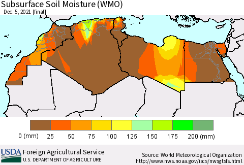 North Africa Subsurface Soil Moisture (WMO) Thematic Map For 11/29/2021 - 12/5/2021