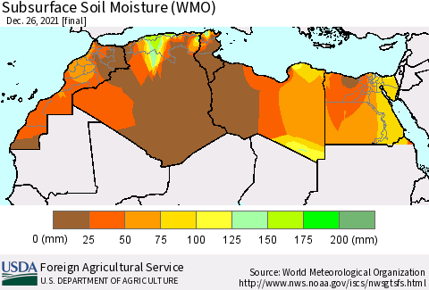North Africa Subsurface Soil Moisture (WMO) Thematic Map For 12/20/2021 - 12/26/2021