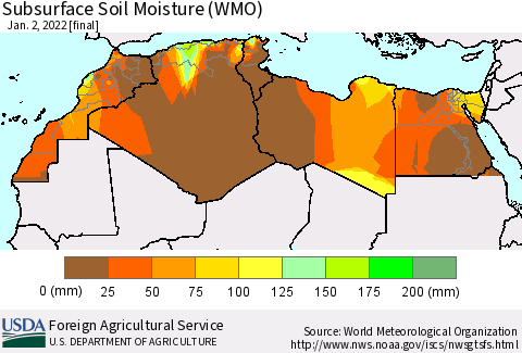 North Africa Subsurface Soil Moisture (WMO) Thematic Map For 12/27/2021 - 1/2/2022