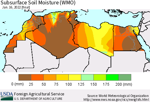 North Africa Subsurface Soil Moisture (WMO) Thematic Map For 1/10/2022 - 1/16/2022