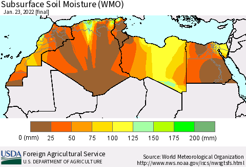 North Africa Subsurface Soil Moisture (WMO) Thematic Map For 1/17/2022 - 1/23/2022