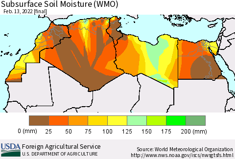 North Africa Subsurface Soil Moisture (WMO) Thematic Map For 2/7/2022 - 2/13/2022