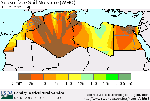 North Africa Subsurface Soil Moisture (WMO) Thematic Map For 2/14/2022 - 2/20/2022
